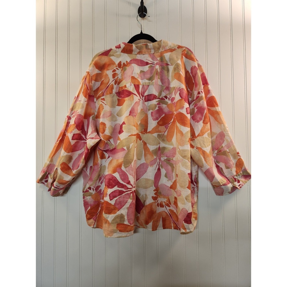 Chico Women's Orange Floral Linen Button-Up Shirt Size 2XL 3/4‎ Sleeve Summer - Picture 2 of 12